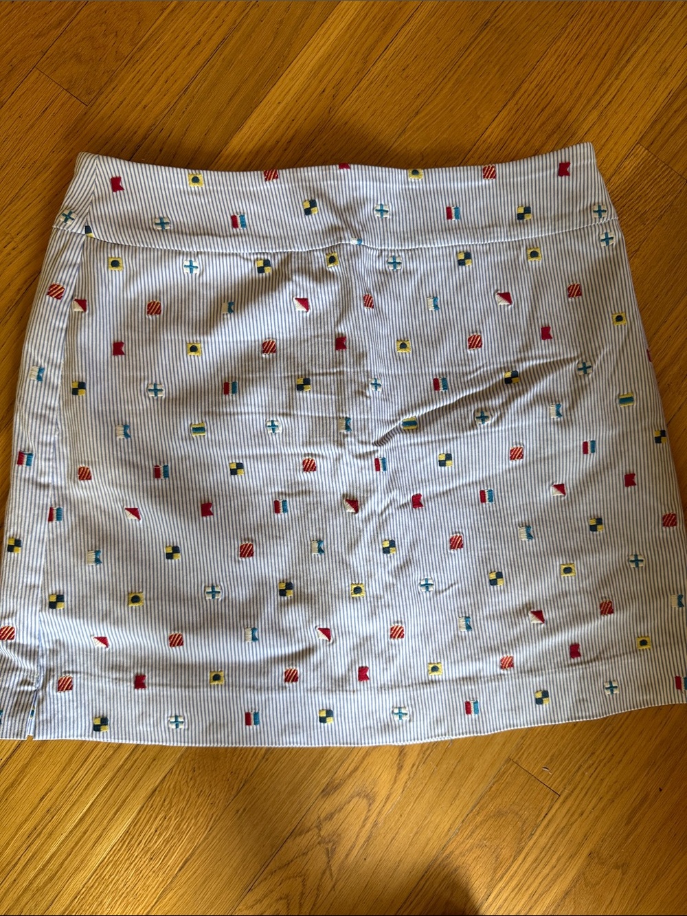 Charter Club White Striped Skort with Red, Yellow & Blue Nautical Flags